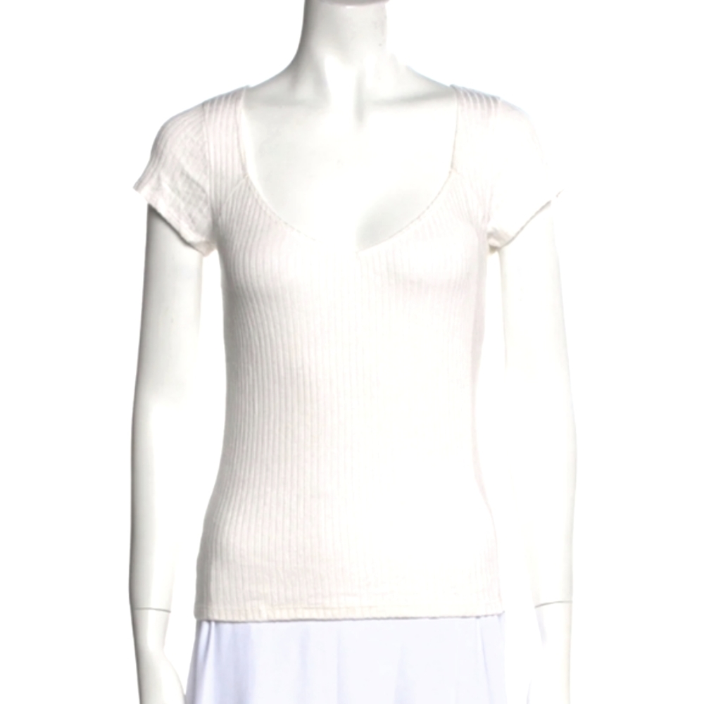 Reformation While Ribbed V Neck Cap Sleeve Stretch Top size M